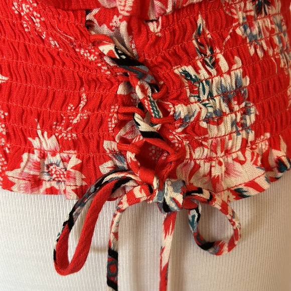 American Rag Red floral ruffle off the shoulder top. - Picture 4 of 9